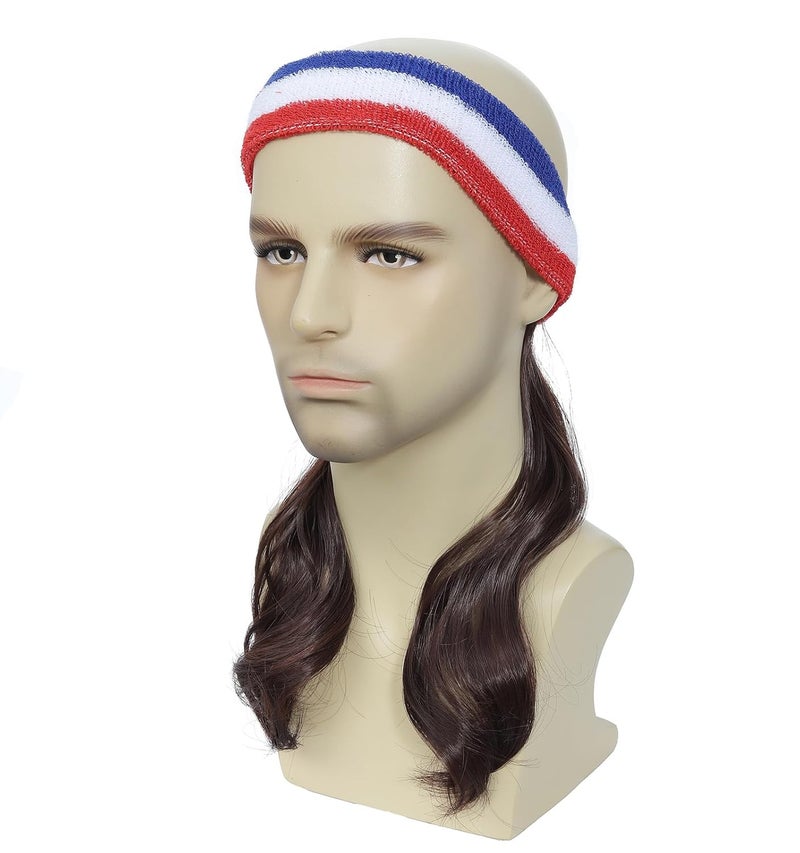 Traqur Store 80s Style Mullet Wig, Funny Costume Headband with Mullet Wig, One Size, Adjustable Costume Accessory for Adults (Medium Brown) - Image 2